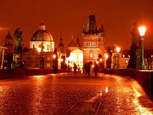 This is on the Charles Bridge during the night.  It had been raining (cold rain since it was early February) which resulted is really great sheen on the bridge.  It is one of my favorite shots of all time.